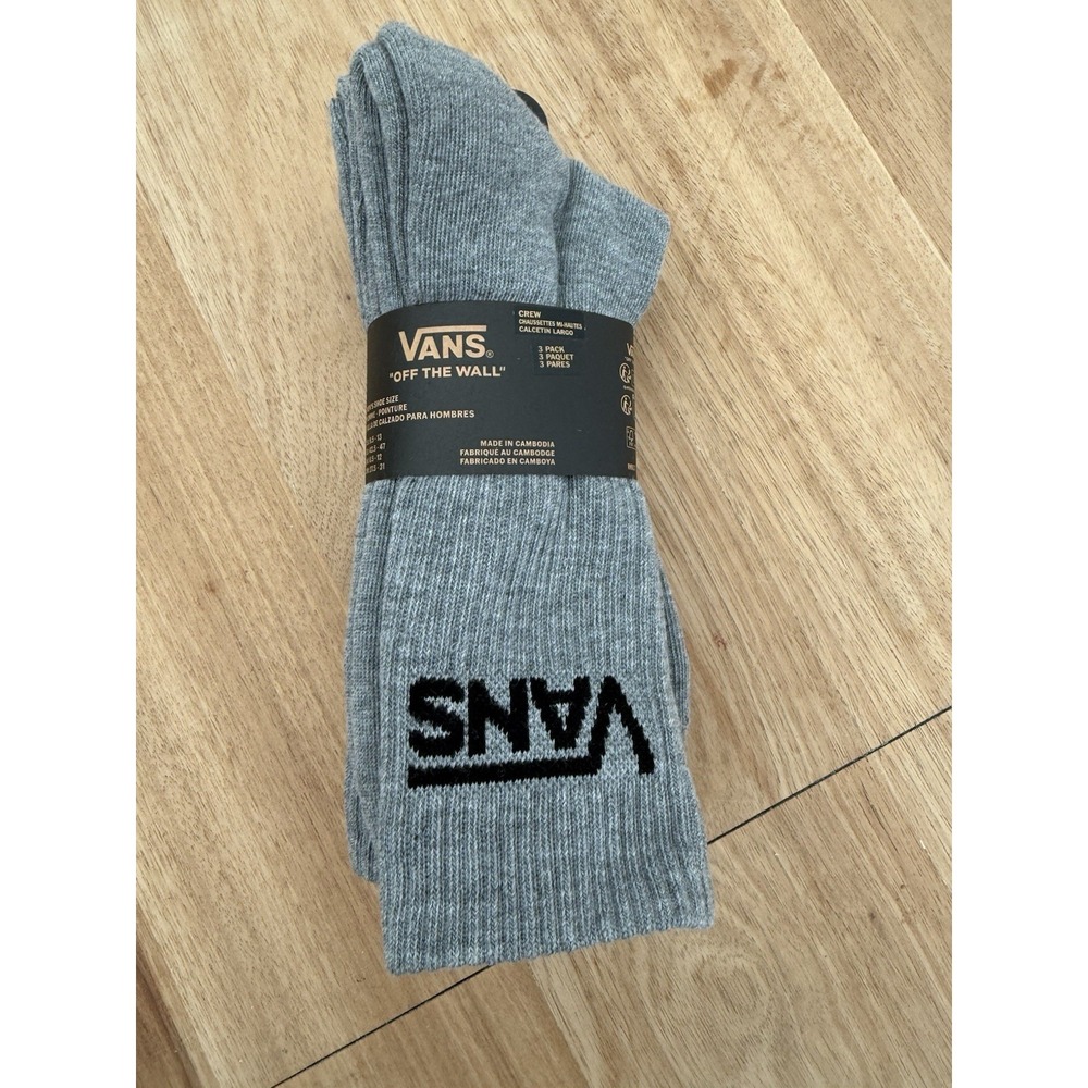 Vans "Off The Wall" Gray Crew Socks 3-Pack – Men's 9.5–13 – NWT